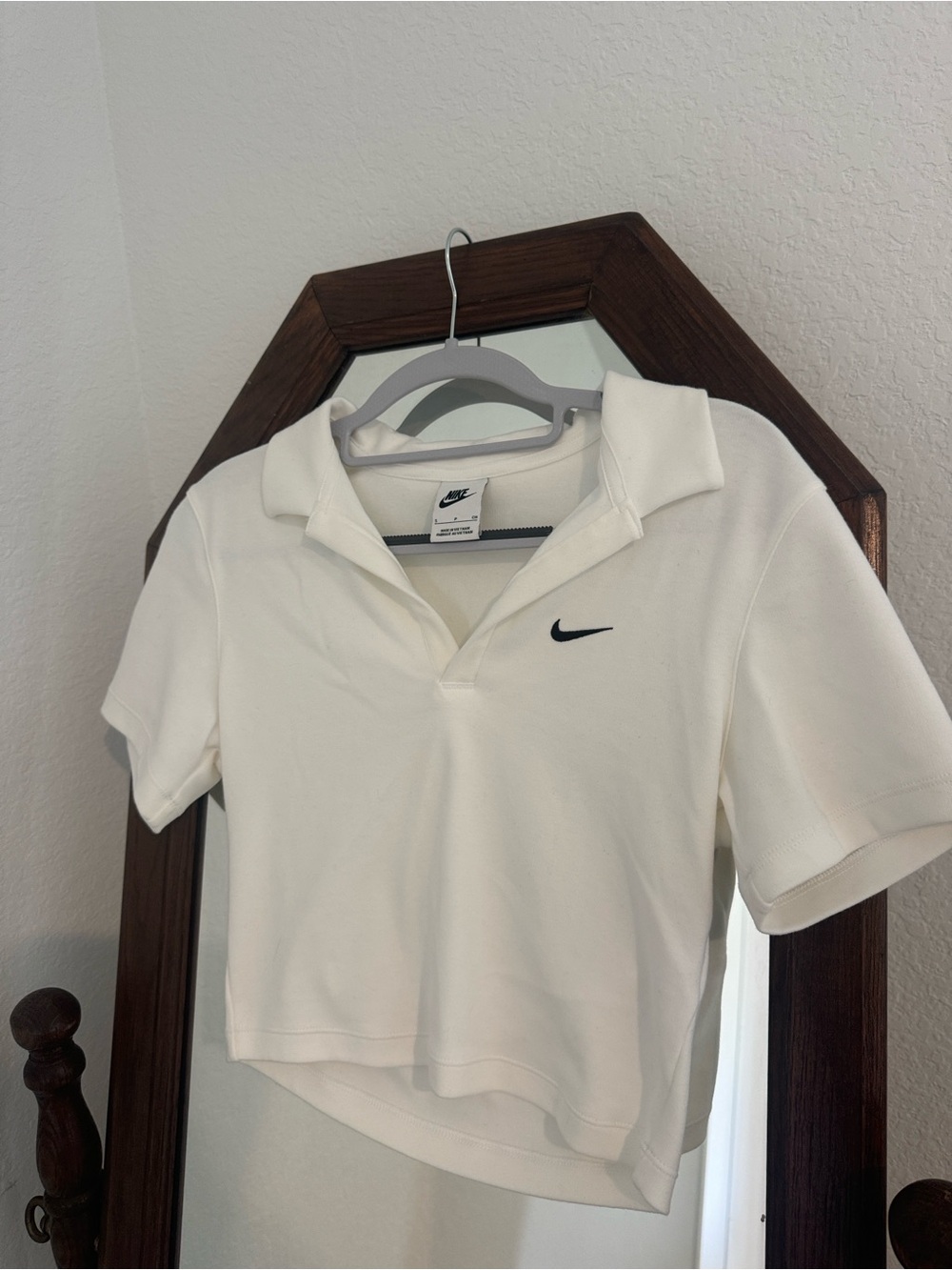 Nike Cream Polo Crop with Black Swoosh